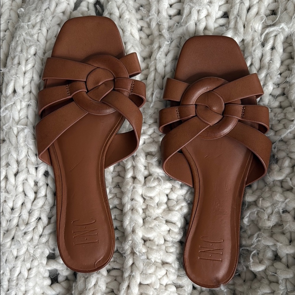 INC International Concepts Brown Leather Sandals with Braided Straps